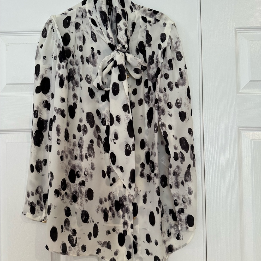 Escada Cream and Black Tie Front Blouse - Picture 1 of 4